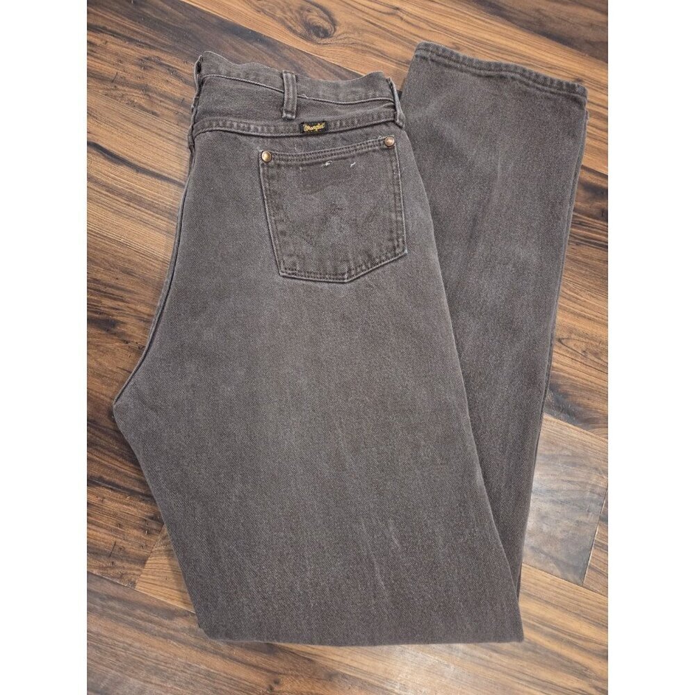 Vtg Wrangler Brown Denim Jeans 35x35 Straight Leg USA Zip Fly Faded